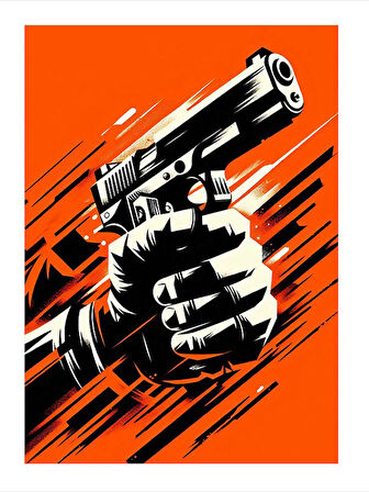 Tabanca Ve Turuncu Arka Plan Dekoratif ahşap Tablo