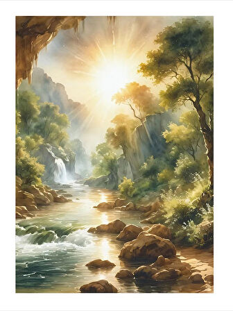 Güneşli Nehir Manzarası Modern Mdf Tablo