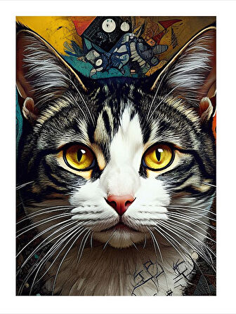 Kedi Portresi Çizimi Tasarım Mdf Tablo