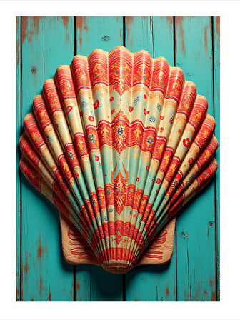 Renkli Deniz Kabuğu Çizimi Art Mdf Tablo