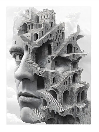 Soyut Mimari Ve İnsan Portresi Art Mdf Poster