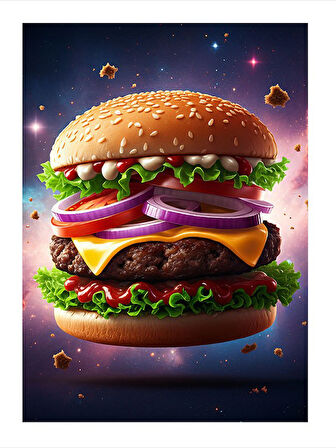 Uzay Ve Hamburger Sanatı Modern Ahşap Tablo