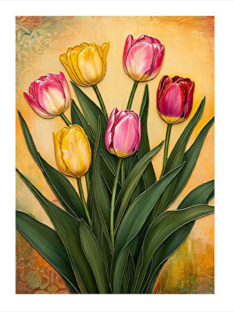 Renkli Lale Buketi Mdf Tablo