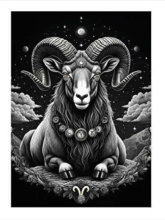 Koç Burcu Çizimi Art Mdf Tablo