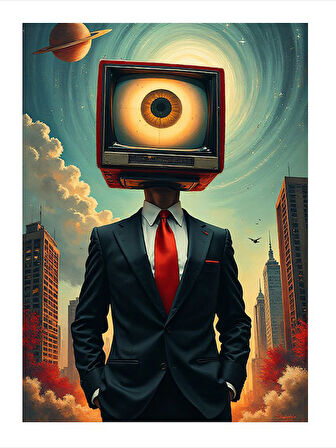 Televizyon Başlı İnsan Tasarım Mdf Tablo