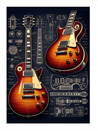 Elektro Gitar Çizimi Mdf Tablo