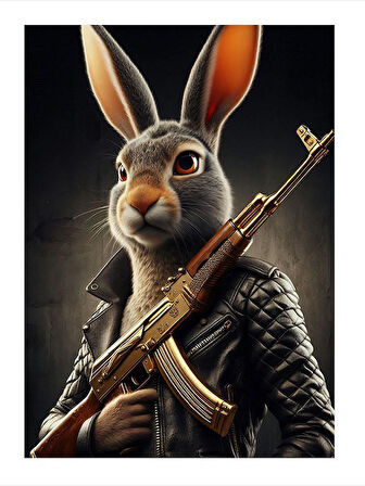 Silahlı Tavşan Figürü Dekoratif Mdf Tablo