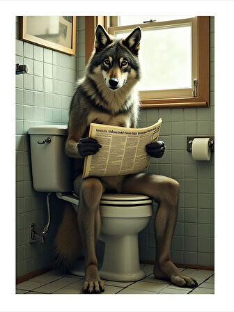 Tuvalette Oturan Kurt Mdf poster