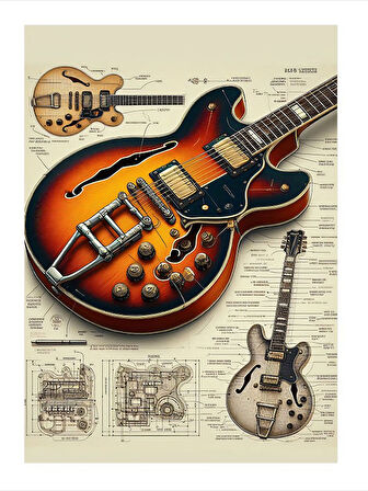 Gitar Çizimi Ve Teknik Plan Tasarım Mdf Tablo
