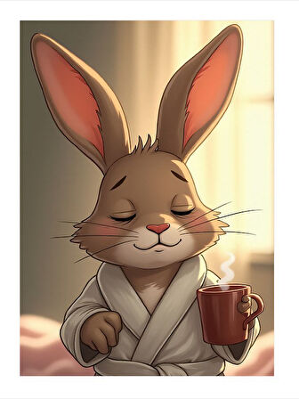 Çay İçen Tavşan Modern Mdf Tablo