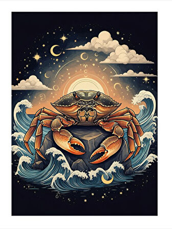 Yengeç Burcu Tasviri Model Ahşap Tablo