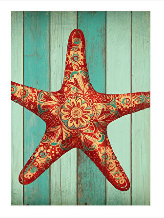 Ahşap Üzerinde Deniz Yıldızı Dekoratif Mdf Tablo