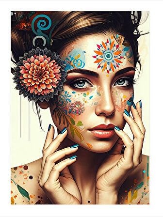 Renkli Kadın Yüzü Art Mdf Poster