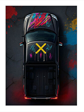 Neon Kaplı Yarış Arabası Desenli Ahşap Tablo