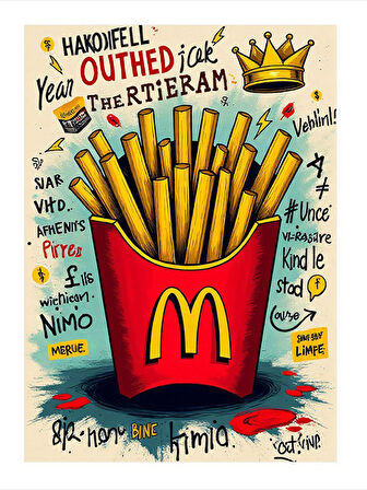 Patates Kızartması İllüstrasyonu Hediyelik Ahşap Tablo