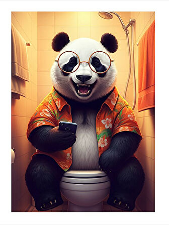 Tuvalette Oturan Panda Art Mdf Tablo