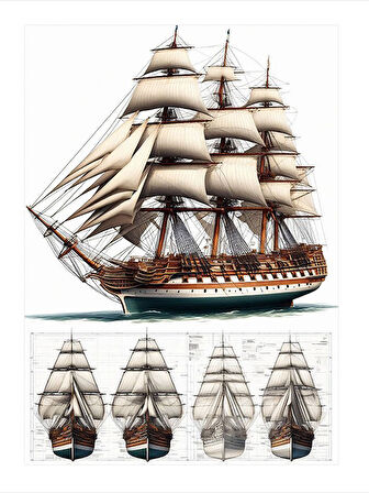 Yelkenli Gemi Çizimi Desenli Ahşap Tablo