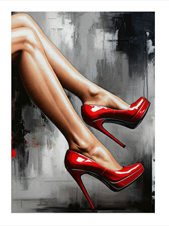 Kırmızı Topuklu Ayakkabılar Desenli Mdf Tablo