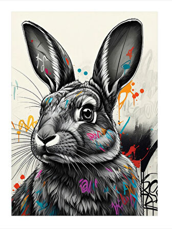 Renkli Tavşan Portresi Mdf Tablo