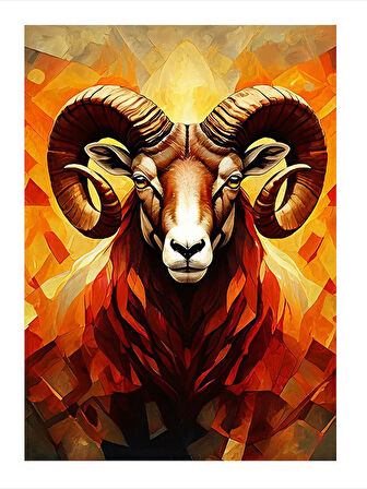 Renkli Koç Portresi Desenli Ahşap Tablo