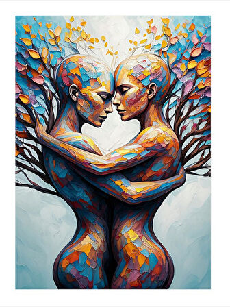 Birleşen Renkli İnsanlar Desenli Mdf Tablo