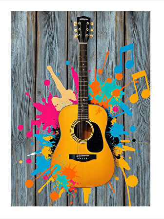 Ahşap Üzerinde Gitar Mdf Tablo