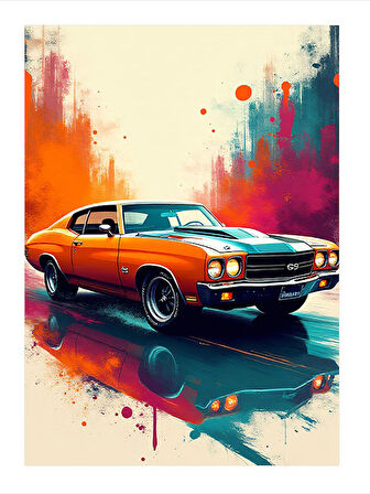 Retro Kırmızı Spor Araba Art Mdf Tablo