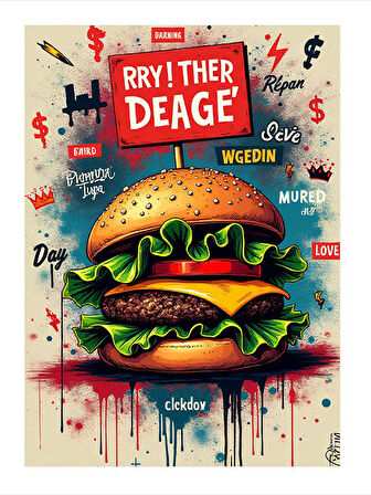 Renkli Hamburger Tasarımı Hediyelik Ahşap Tablo