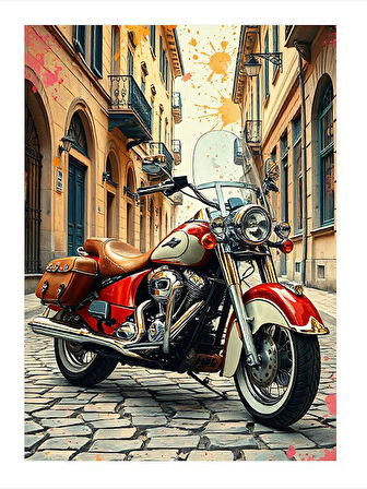 Eski Şehirde Klasik Motor Hediyelik Mdf Tablo