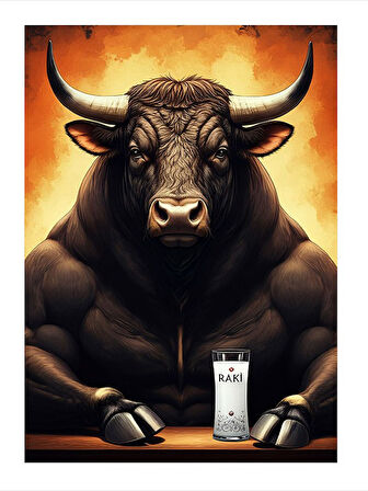 Rakı İçen Kaslı Boğa Art Mdf Poster