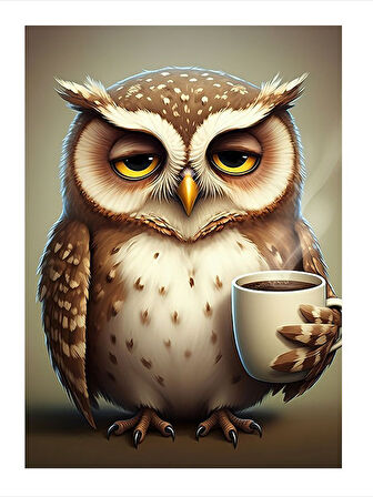 Kupa Tutan Baykuş Hediyelik Ahşap Tablo