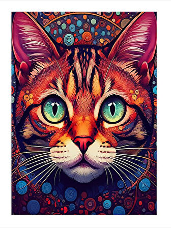 Renkli Soyut Kedi Art Mdf Tablo