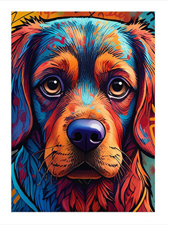 Renkli Köpek Portresi Tasarım Ahşap Tablo