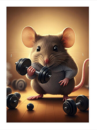 Ağırlık Kaldıran Fare Model Ahşap Tablo