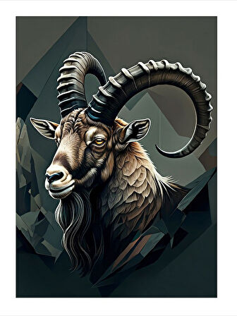 Boynuzlu Keçi Çizimi Hediyelik Ahşap Tablo