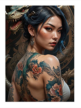 Dövme Desenli Kadın Portresi Mdf Tablo