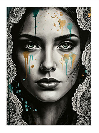 Dantel Başörtülü Kadın Desenli Ahşap Tablo