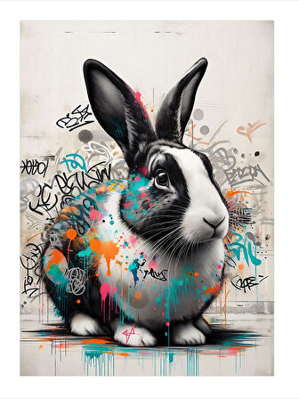 Grafiti Tavşan Çizimi Modern Ahşap Tablo