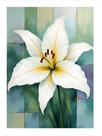 Beyaz Zambak Çizimi Dekoratif ahşap Tablo