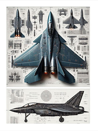 Savaş Uçağı Teknik Çizimi Tasarım Mdf Tablo