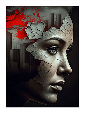 Kırık Yüzlü Kadın Çizimi Tasarım Ahşap Tablo