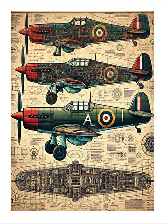 Eski Savaş Uçakları Çizimi Model Mdf tablo