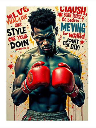 Kırmızı Eldivenli Boksör Model Ahşap Tablo