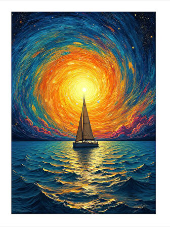 Gün Batımında Yelkenli Hediyelik Ahşap Tablo