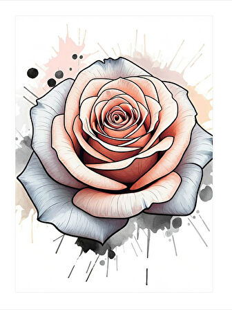 Siyah Beyaz Gül Çizimi Mdf poster