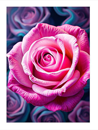 Büyük Pembe Gül Çizimi Model Ahşap Tablo