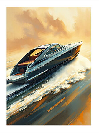 Suda Hızlı Yat Çizimi Art Mdf Tablo