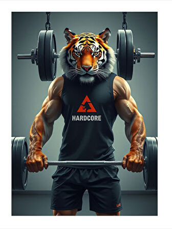 Kaslı Kaplan Ağırlık Kaldırıyor Art Mdf Tablo