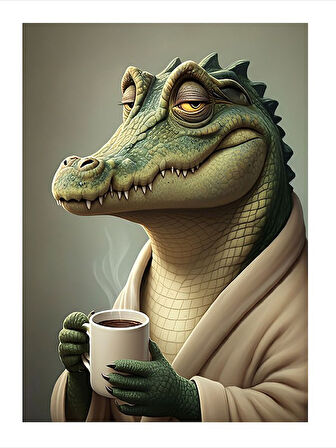 Çay İçen Timsah Art Mdf Poster