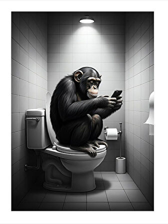 Tuvalette Maymun Modern Ahşap Tablo